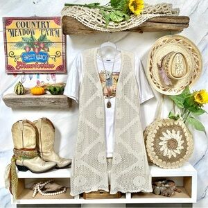 Farmhouse granny vibe boho knit vest w cabin cottage prairie feel